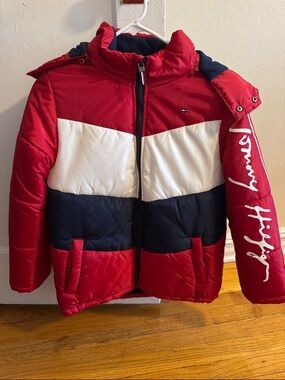 Tommy Hilfiger Red, White & Navy Colorblock Kids Puffer Jacket